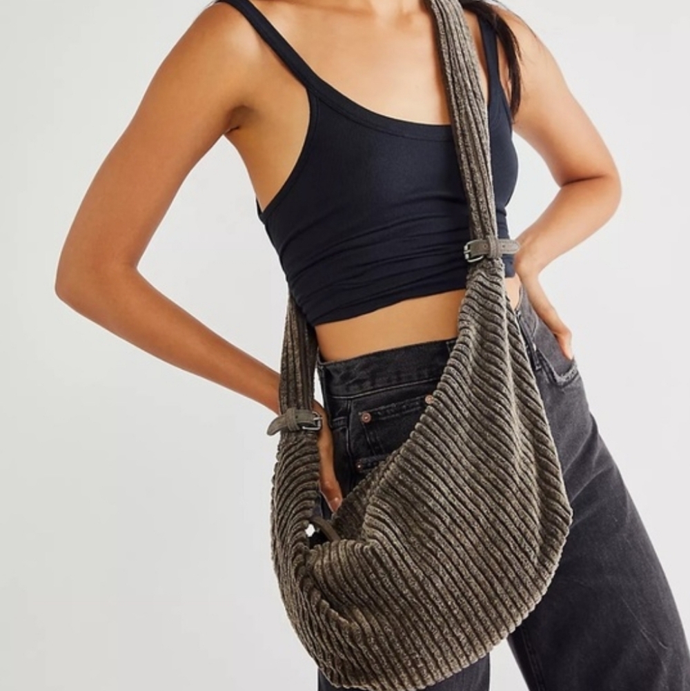 Free People Carrie Cord Frosted Earth Corduroy Hobo Slouchy Sling Bag